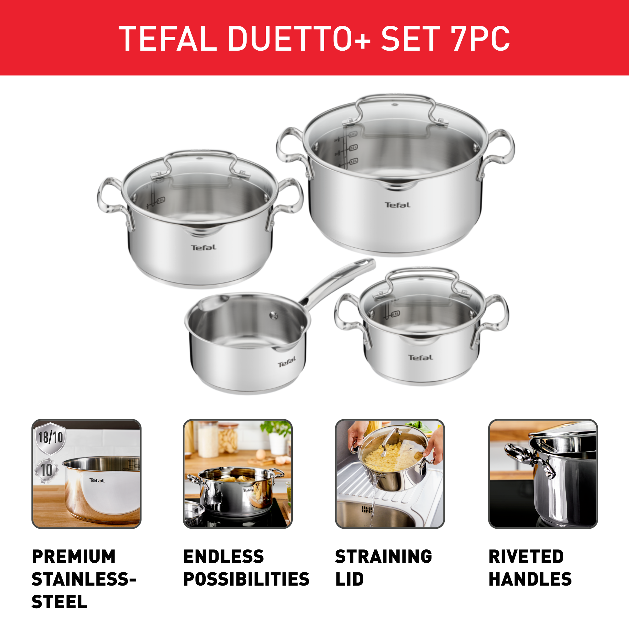 Edényszett Tefal Duetto+ G719S655 6 db-os 16/20/24 cm