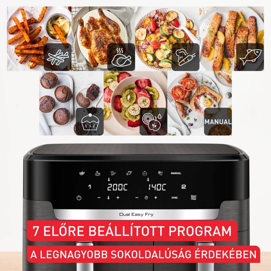 EY942HE0 Easy Fry Dual XXL légkeveréses fritőz Tefal 11 l