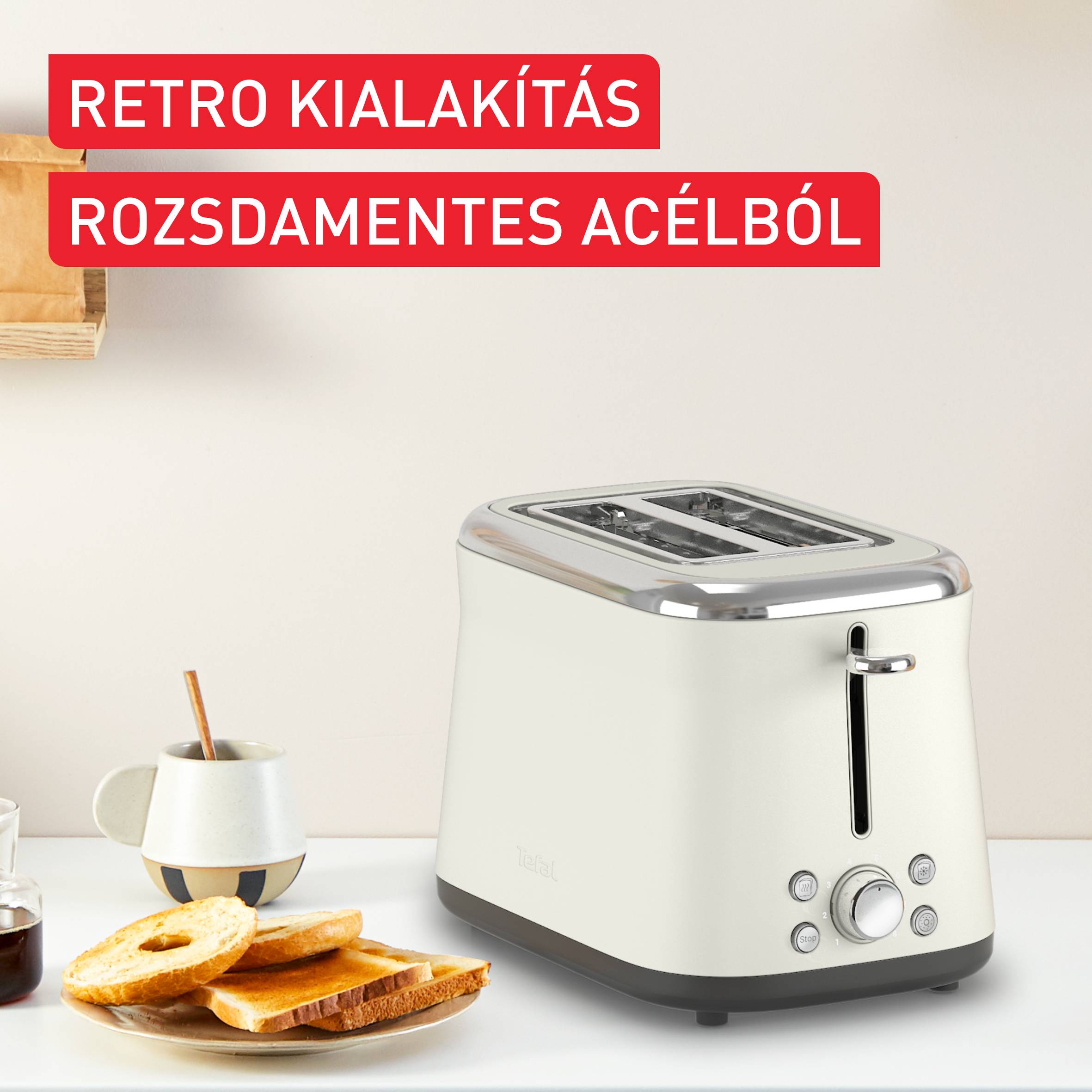 Tefal Collection retro kenyérpirító, rozsdamentes acél krémszínű TT720AE0