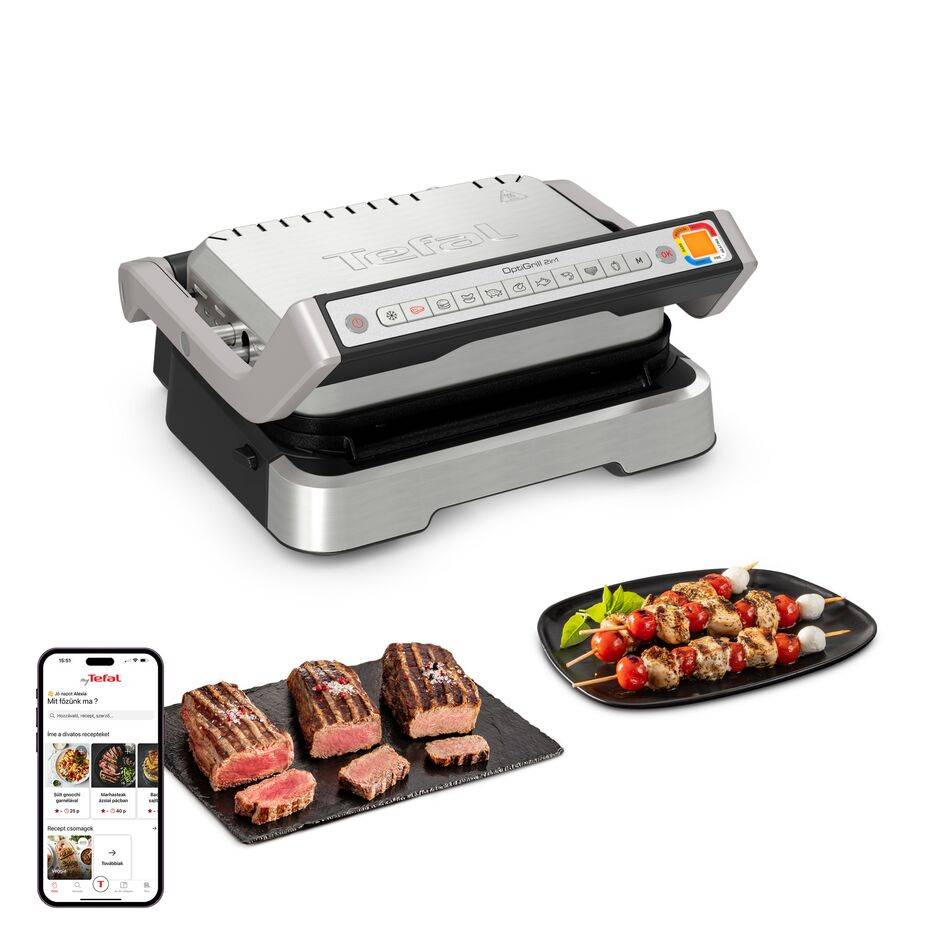 Elektromos grill Tefal OptiGrill 2az1-ben Inox GC772D30 Ezüst/Fekete