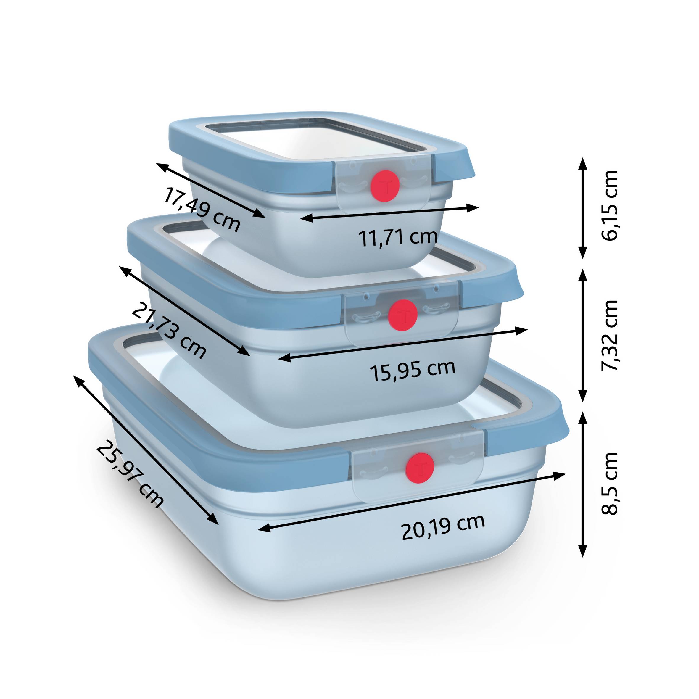 N1230210, 5 darabos ételtároló doboz készlet, oneClick, Tefal, kék