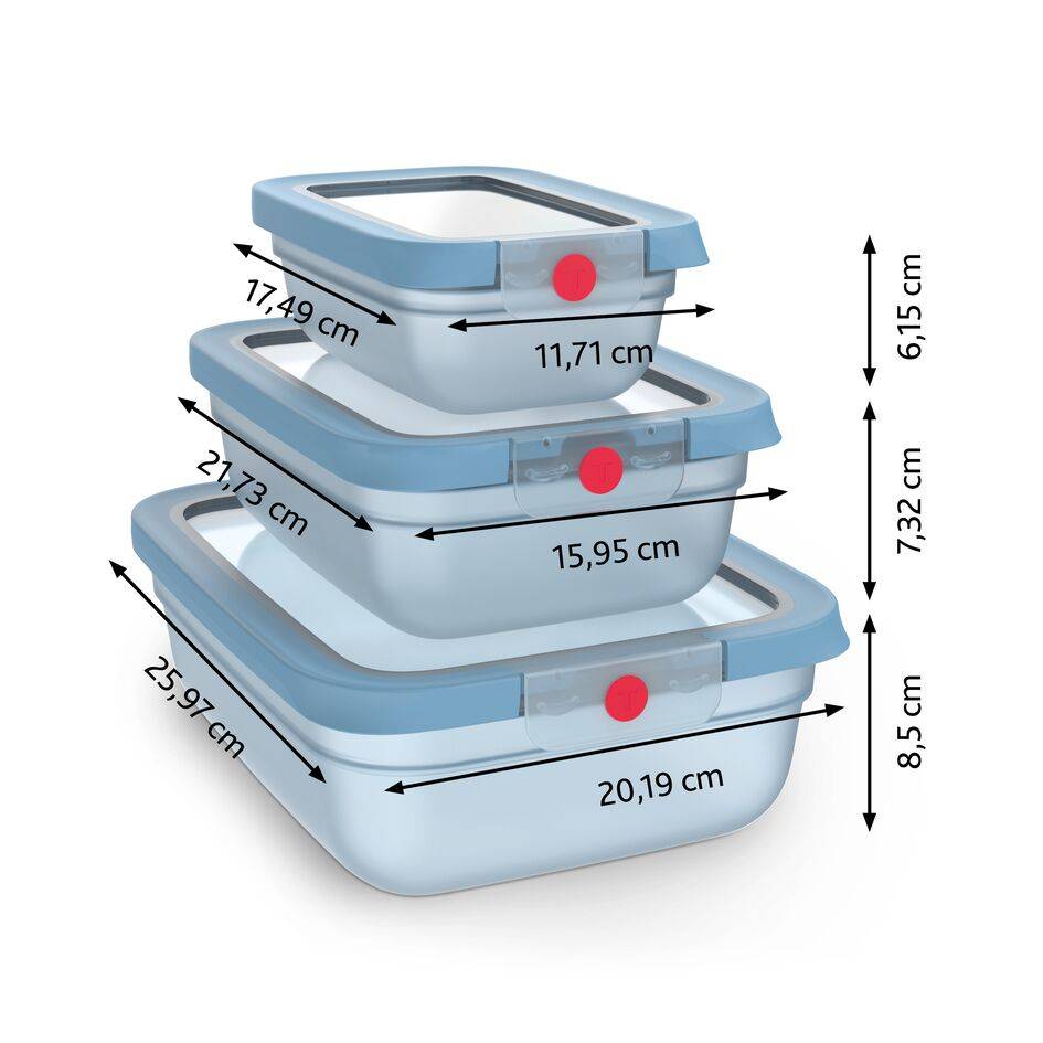 N1230210 oneClick élelmiszer-tároló dobozok Tefal 3 darabos szett kék
