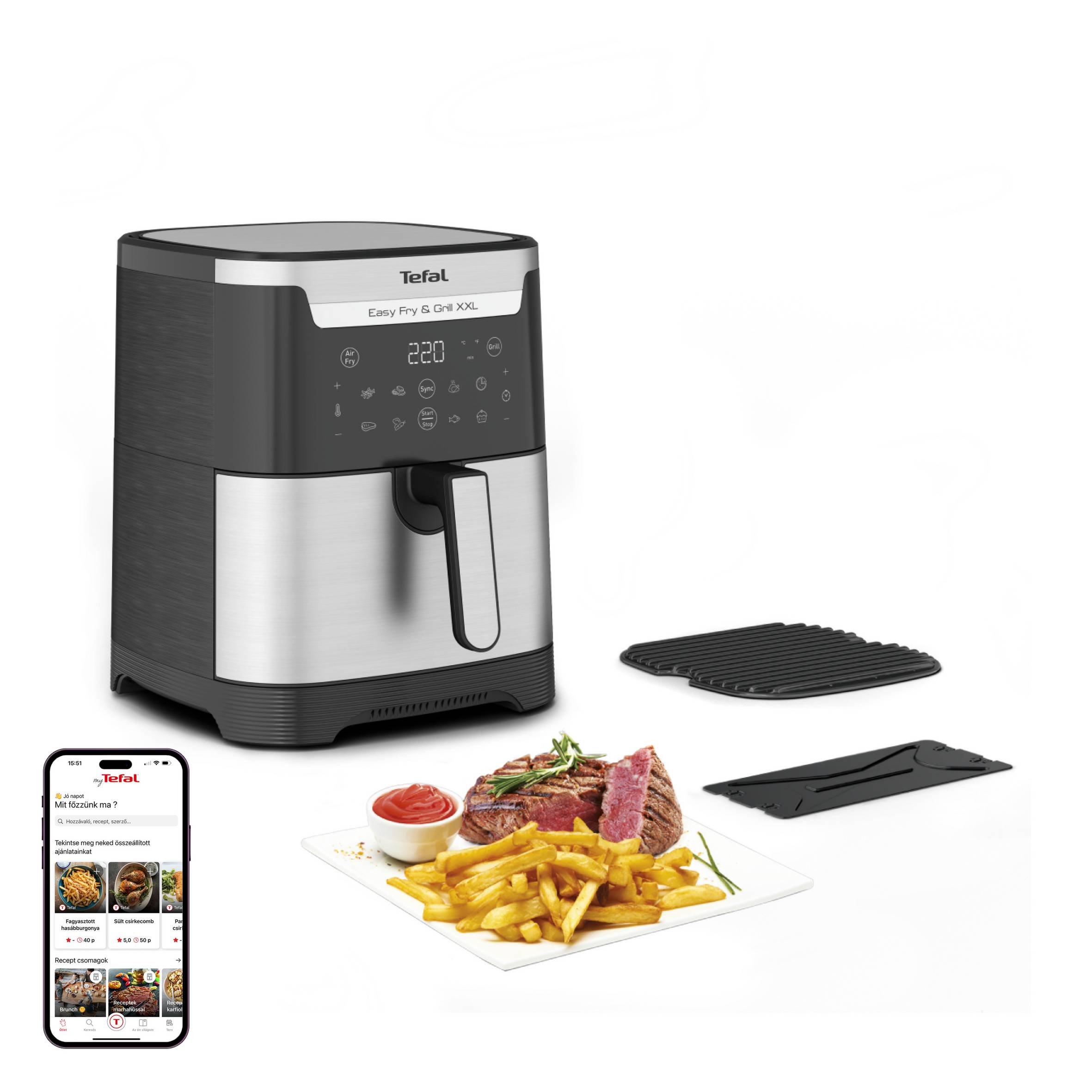 Forrólevegős fritőz Tefal Easy Fry & Grill 2az1-ben EY801D15 Fekete/Rozsdamentes