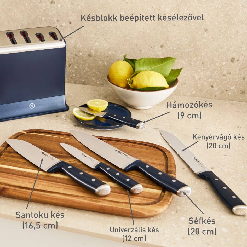 Tefal EverSharp 5 darabos önélező séfkéskészlet és késtömb beépített élezővel K297S644