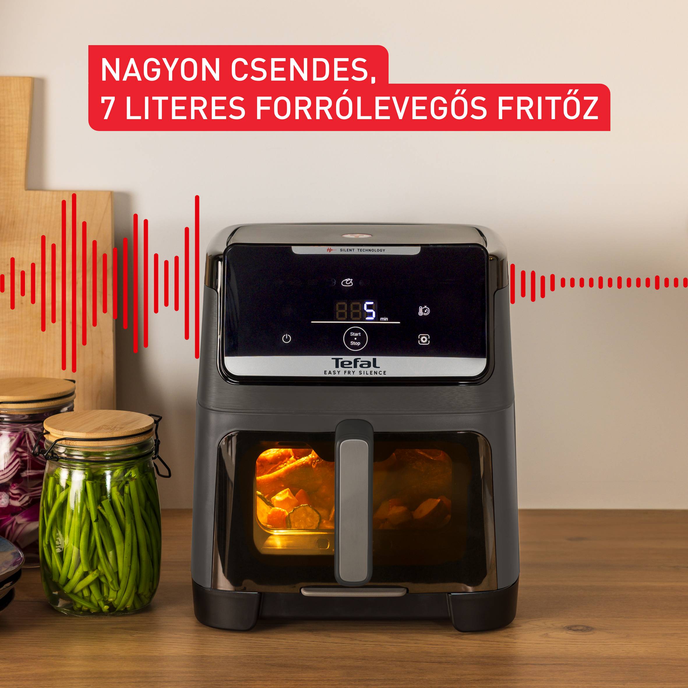EY846HE0, Tefal Easy Fry Silence, csendes forrólevegős fritőz, 7 literes, sötétszürke