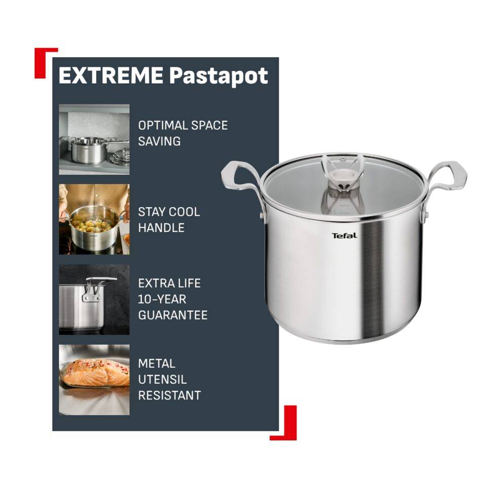 Extreme Pastapot 22 cm + Lid, Premium Stainless Steel, Space Saving, Induction