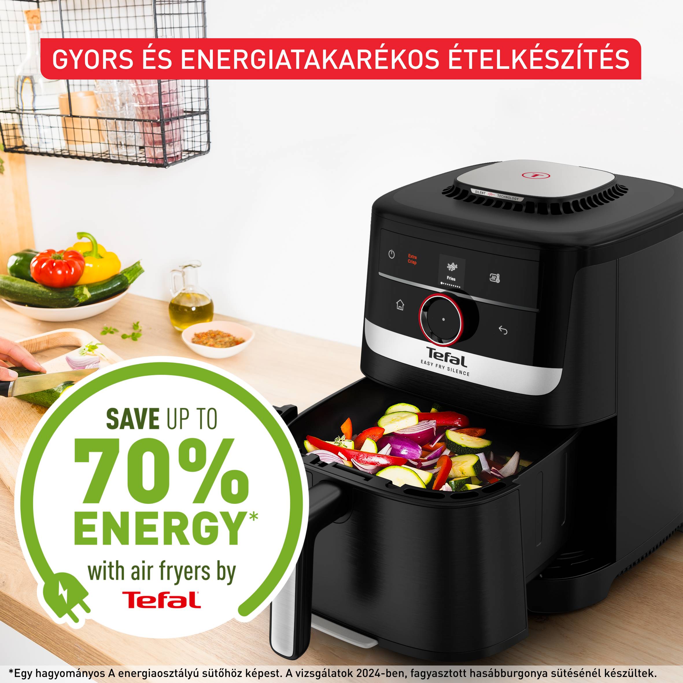 EY5728E1, Tefal Easy Fry Silence Smart csendes forrólevegős fritőz, 5 literes, fekete