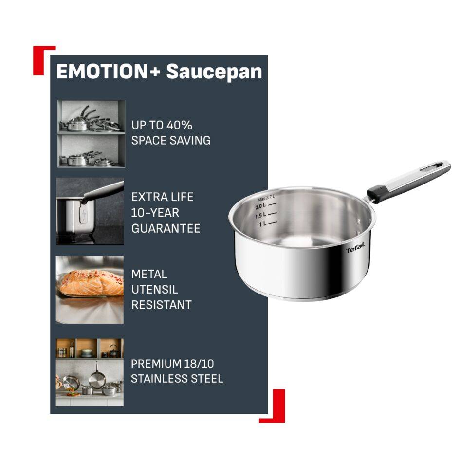 Emotion+ Saucepan 18 cm + lid, Premium Stainless Steel, 10 years Guarantee, Induction, 2-3 People