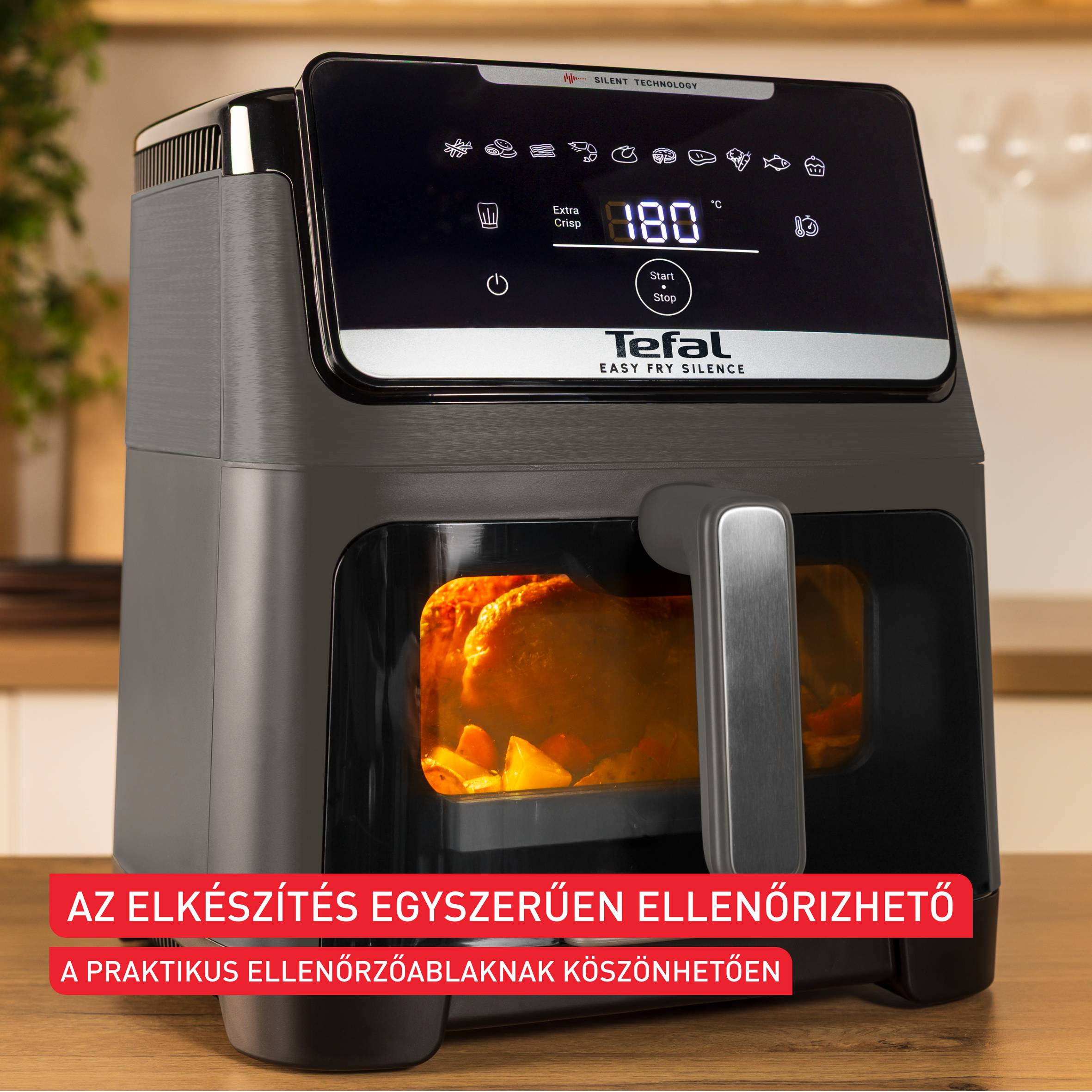 EY846HE0, Tefal Easy Fry Silence, csendes forrólevegős fritőz, 7 literes, sötétszürke