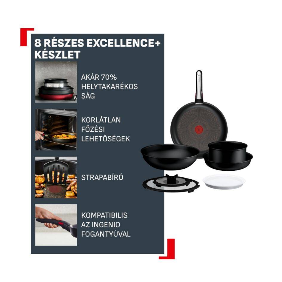 P0009953 Ingenio Excellence+ egymásba rakható edénykészlet, Tefal, 8 részes