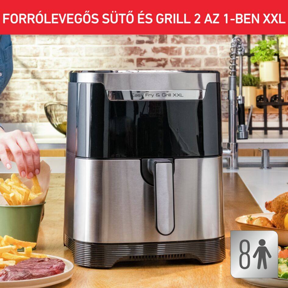 Forrólevegős fritőz Tefal Easy Fry & Grill 2az1-ben XXL EY801D15 Rozsdamentes/Fekete