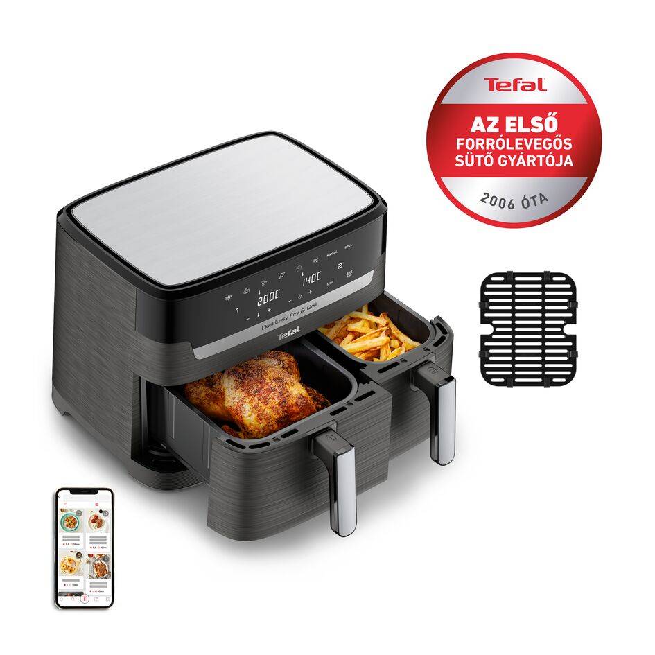 Forrólevegős fritőz Tefal Dual Easy Fry & Grill EY905B10 Fekete