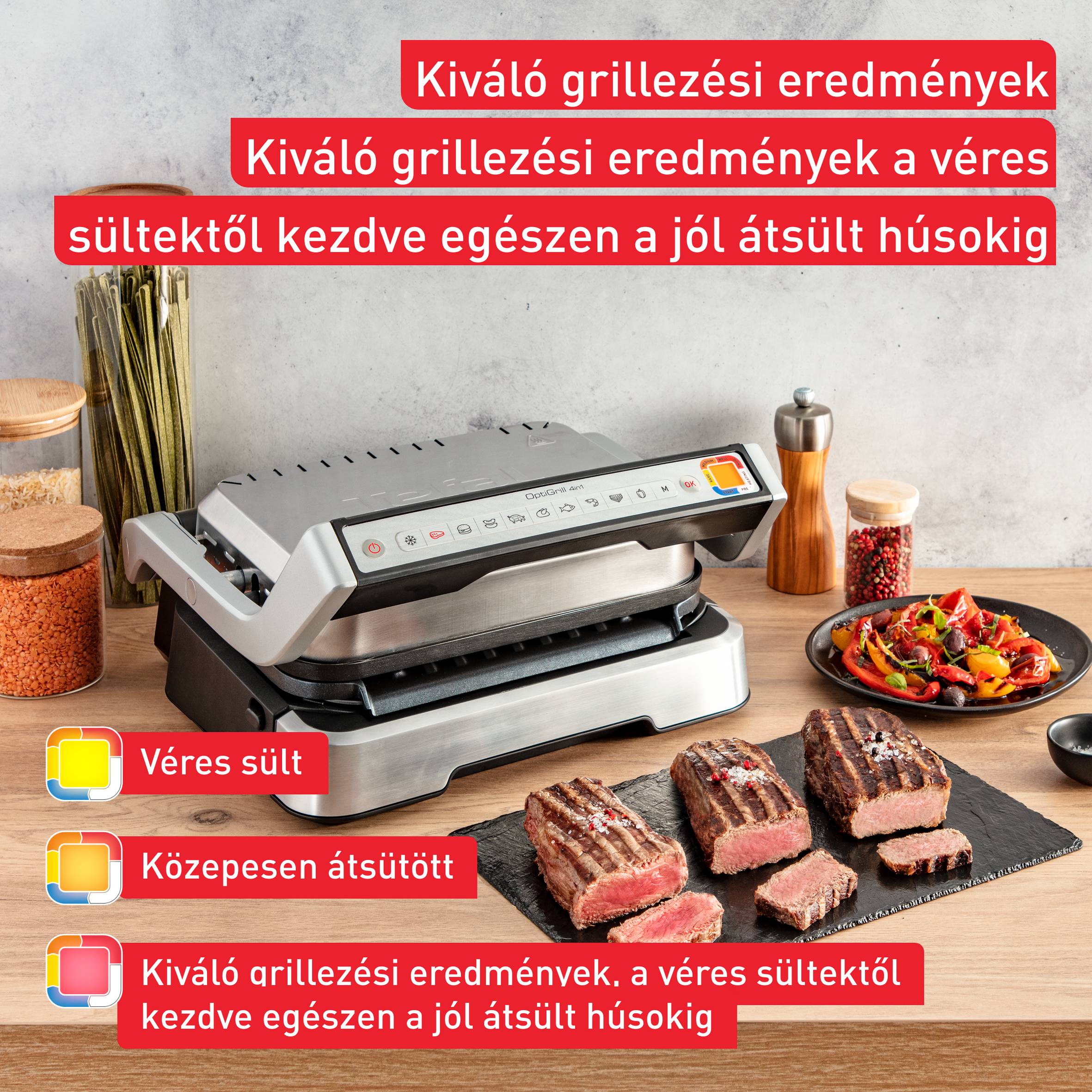 Elektromos grill Tefal OptiGrill 4az1-ben Inox GC774D30 Ezüst/Fekete