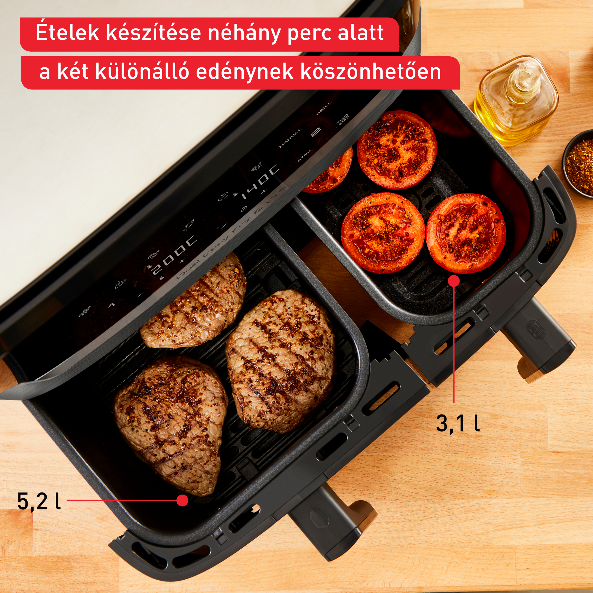 Forrólevegős fritőz Tefal Dual Easy Fry & Grill EY905B10 Fekete
