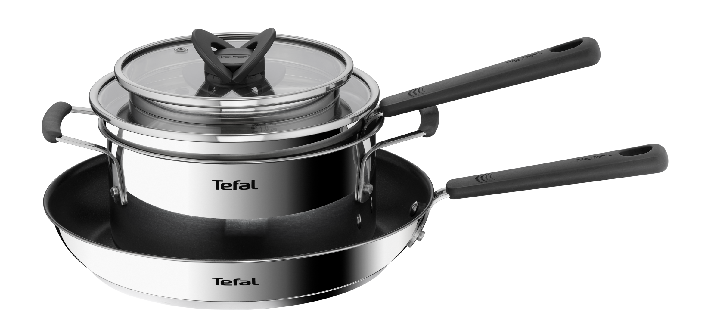 5 részes Opti'Space edénykészlet, lábas 16 cm + fedél, nyeles lábas 20 cm + fedél, serpenyő 28 cm