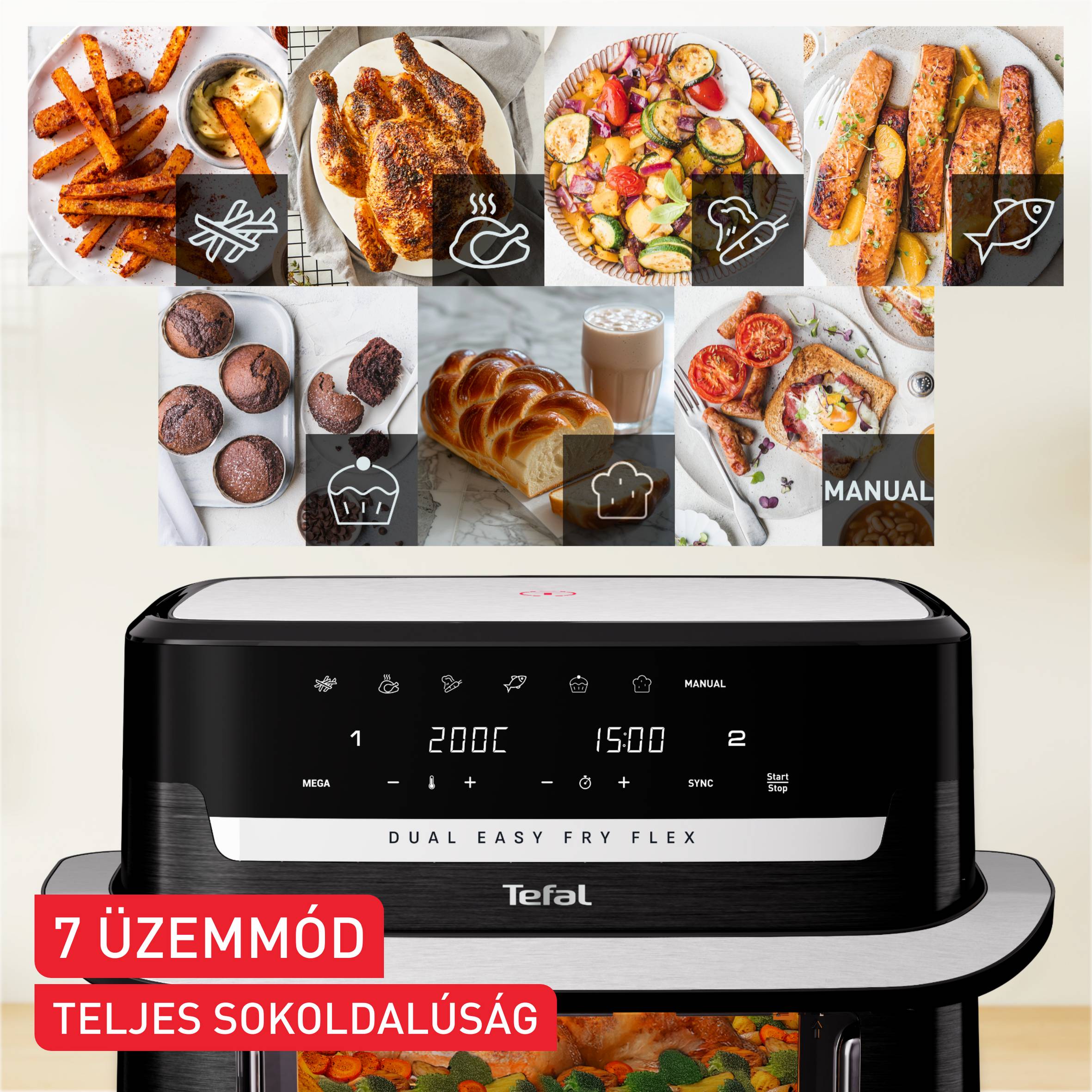 Forrólevegős fritőz Tefal Dual Easy Fry Flex EY9228E0 Fekete
