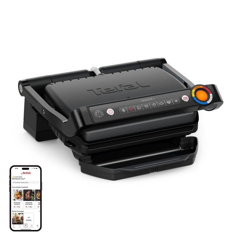 OptiGrill+, intelligens elektromos kontaktgrill a tökéletes eredményekért, nincs szükség a grillezés felügyeletére, 6 automatikus program