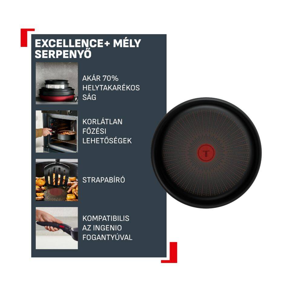 P0003524 Ingenio Excellence+ mély serpenyő, Tefal, 24 cm