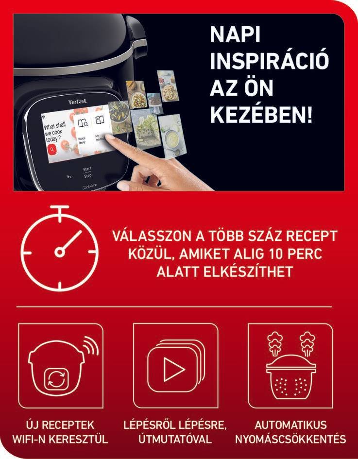 Többfunkciós elektromos kukta Tefal Cook4me Touch WiFi CY912831 Fekete