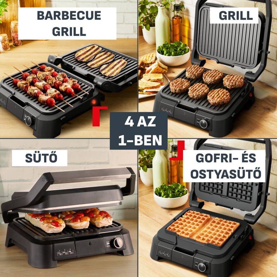 GC517DE0 SuperGrill 4 az 1-ben elektromos grill, Tefal, rozsdamentes acél
