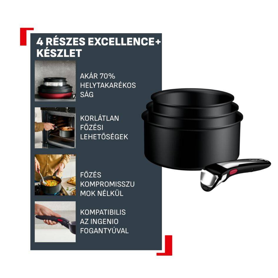 P0079002 Ingenio Excellence+ egymásba rakható edények, Tefal, 4 részes
