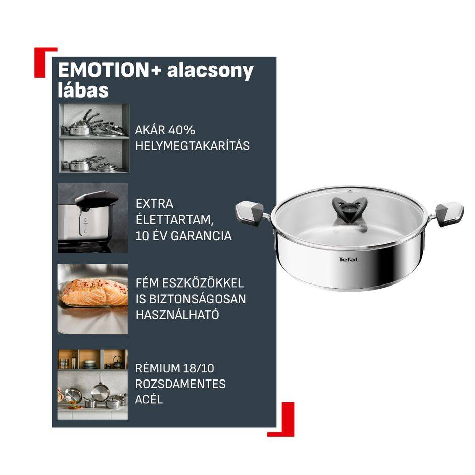 E3067045 Emotion+ alacsony rozsdamentes acél lábas Tefal, 24 cm