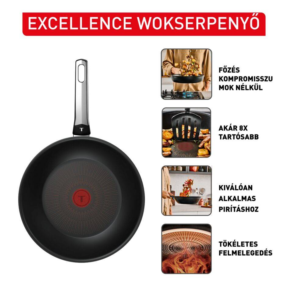 G3261953 Excellence tapadásmentes wokserpenyő, Tefal, 28 cm