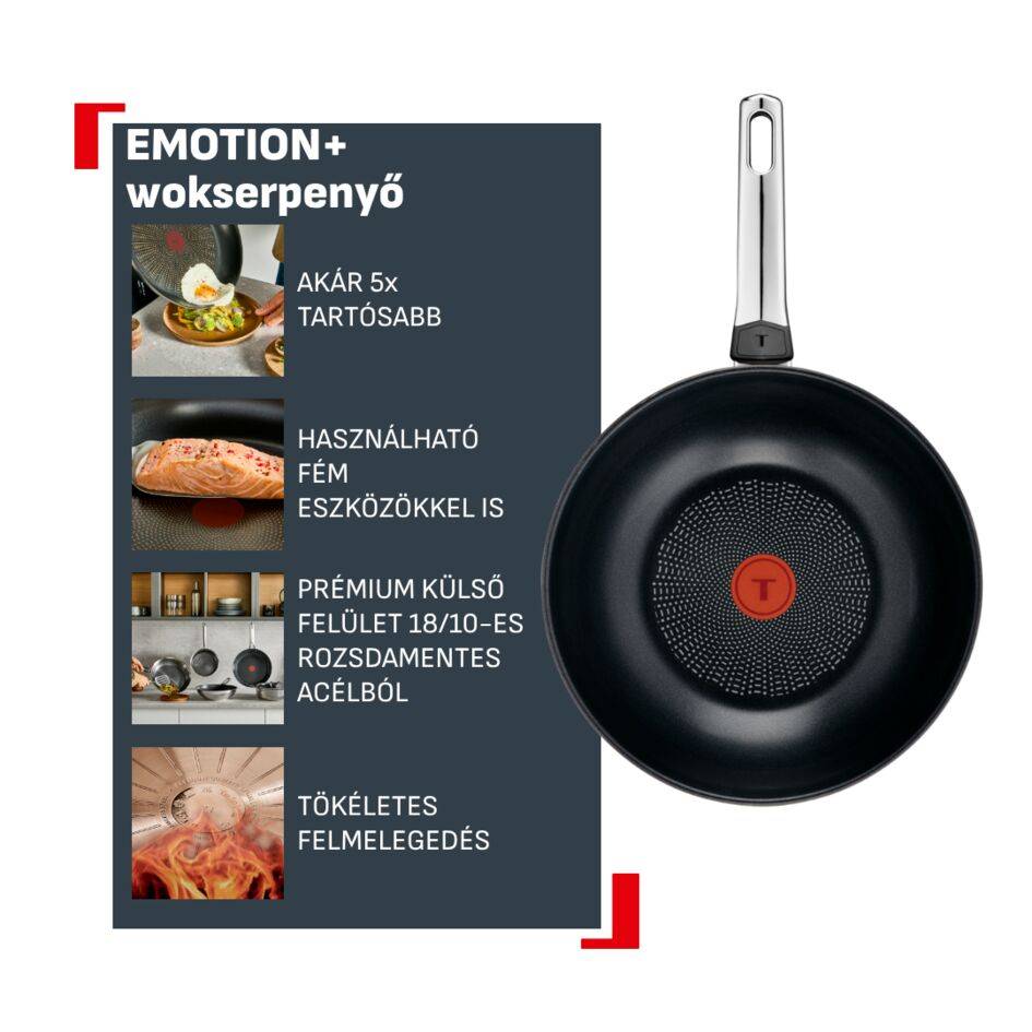 E3271944 Emotion+ tapadásmentes wokserpenyő, Tefal, 28 cm