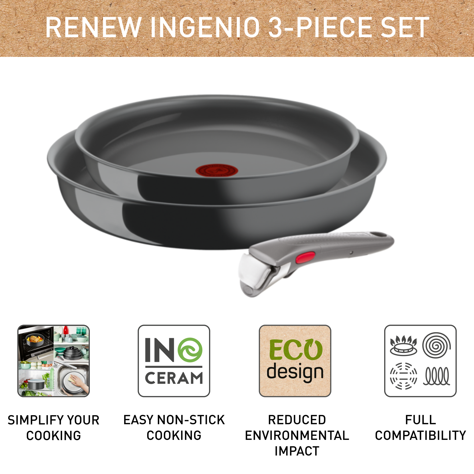 Edényszett Tefal Ingenio Renew L2609502 3 db-os