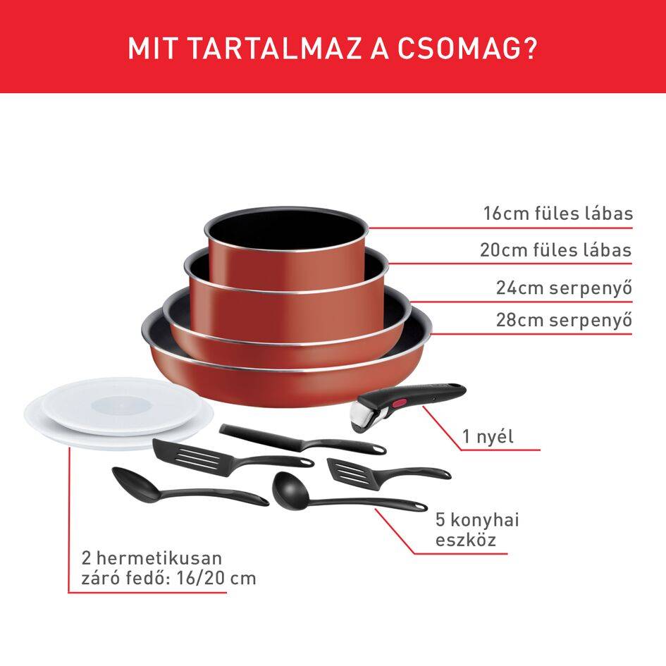Edényszett Tefal Ingenio Easy Cook & Clean Red L1529302 12 db-os