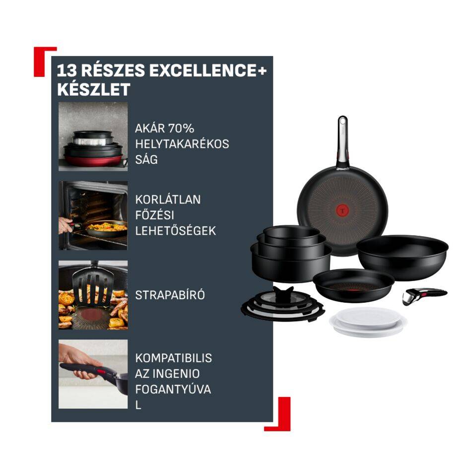 P0009753 Ingenio Excellence+ egymásba rakható edénykészlet, Tefal, 13 részes