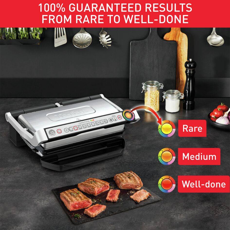 Tefal OptiGrill+ XL elektromos asztali grill nassolás és sütés tepsivel GC724D12 Ezüst/Fekete