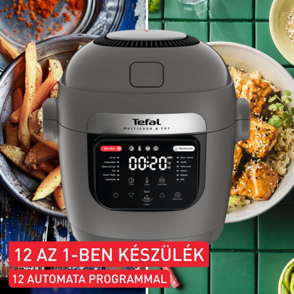 Multifunkcionális edény és Tefal Multicook & Fry forrólevegős sütő szürke MY731BF0