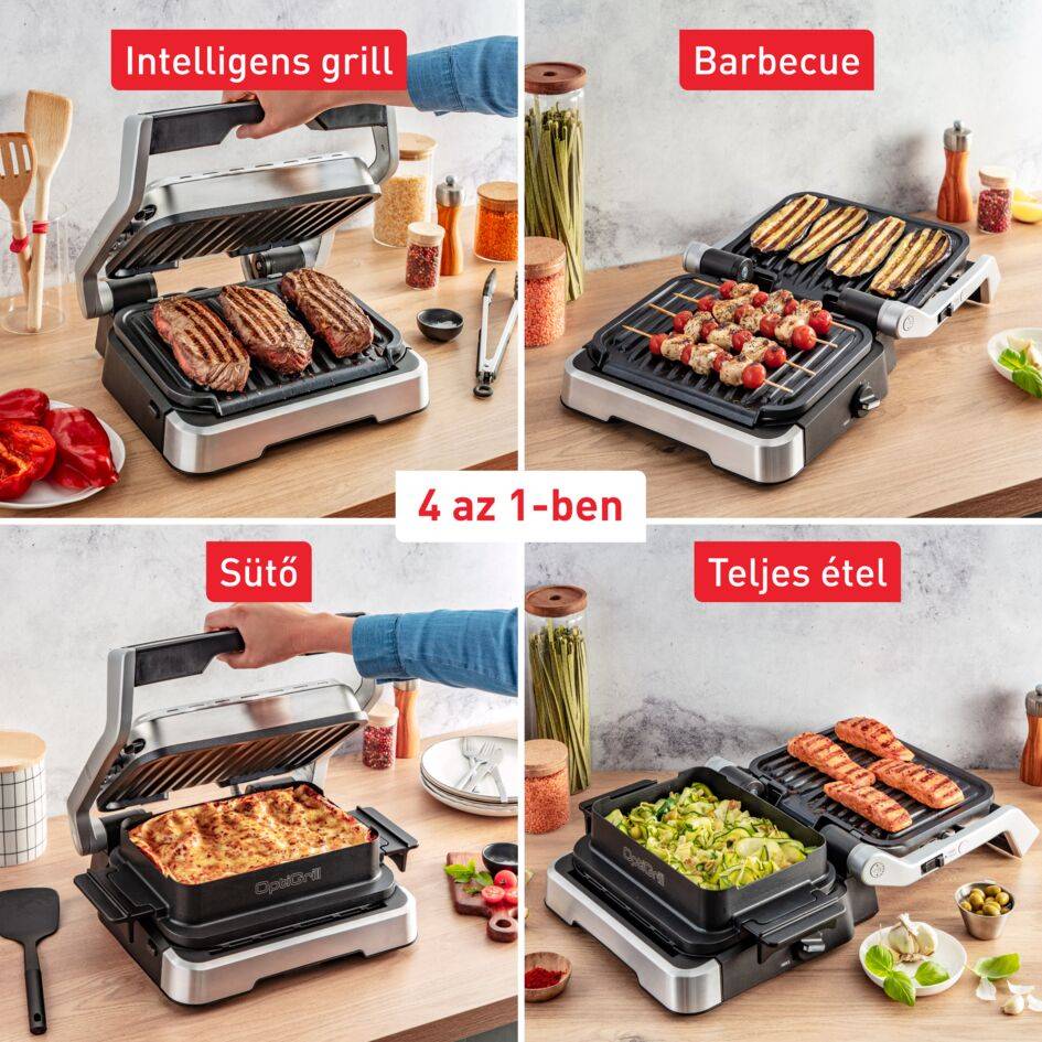 Elektromos grill Tefal OptiGrill 4az1-ben Inox GC774D30 Ezüst/Fekete