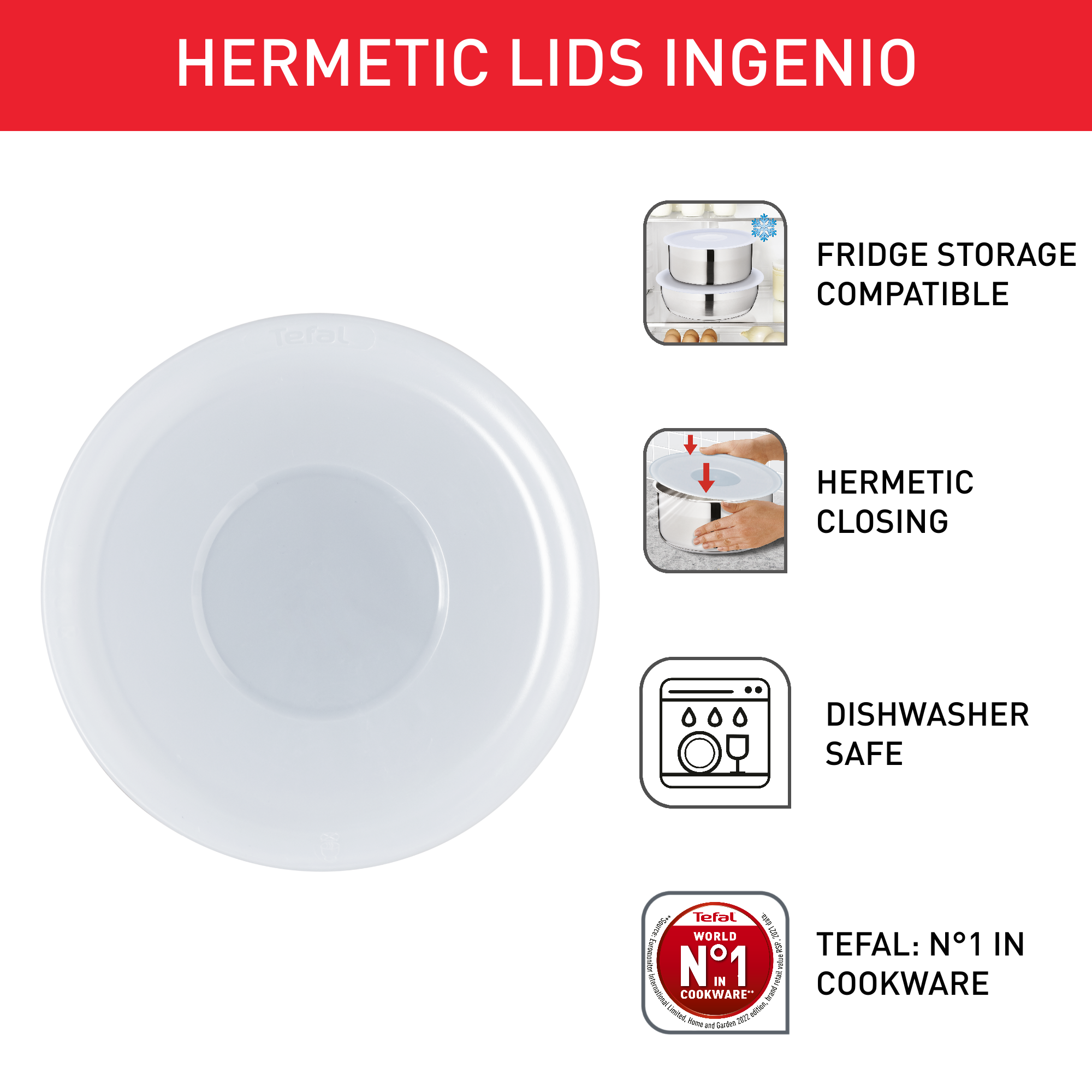 Fedőkészlet serpenyőkhöz Tefal Ingenio L9849253 3 db-os 16, 18 és 20 cm