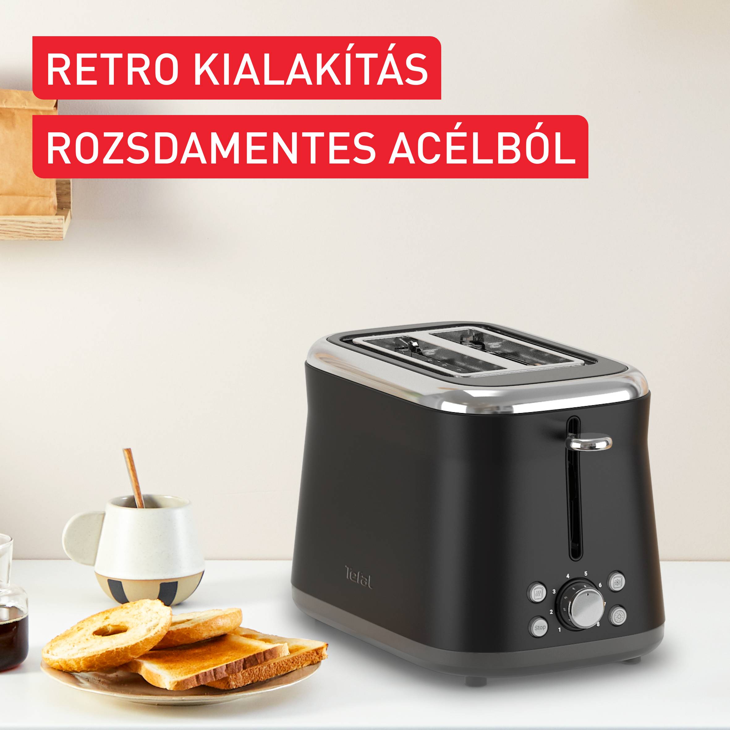 Tefal Collection retro kenyérpirító rozsdamentes acél fekete TT7208E0