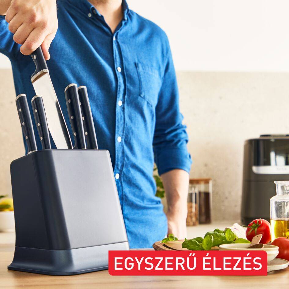 Tefal EverSharp 5 darabos önélező séfkéskészlet és késtömb beépített élezővel K297S644