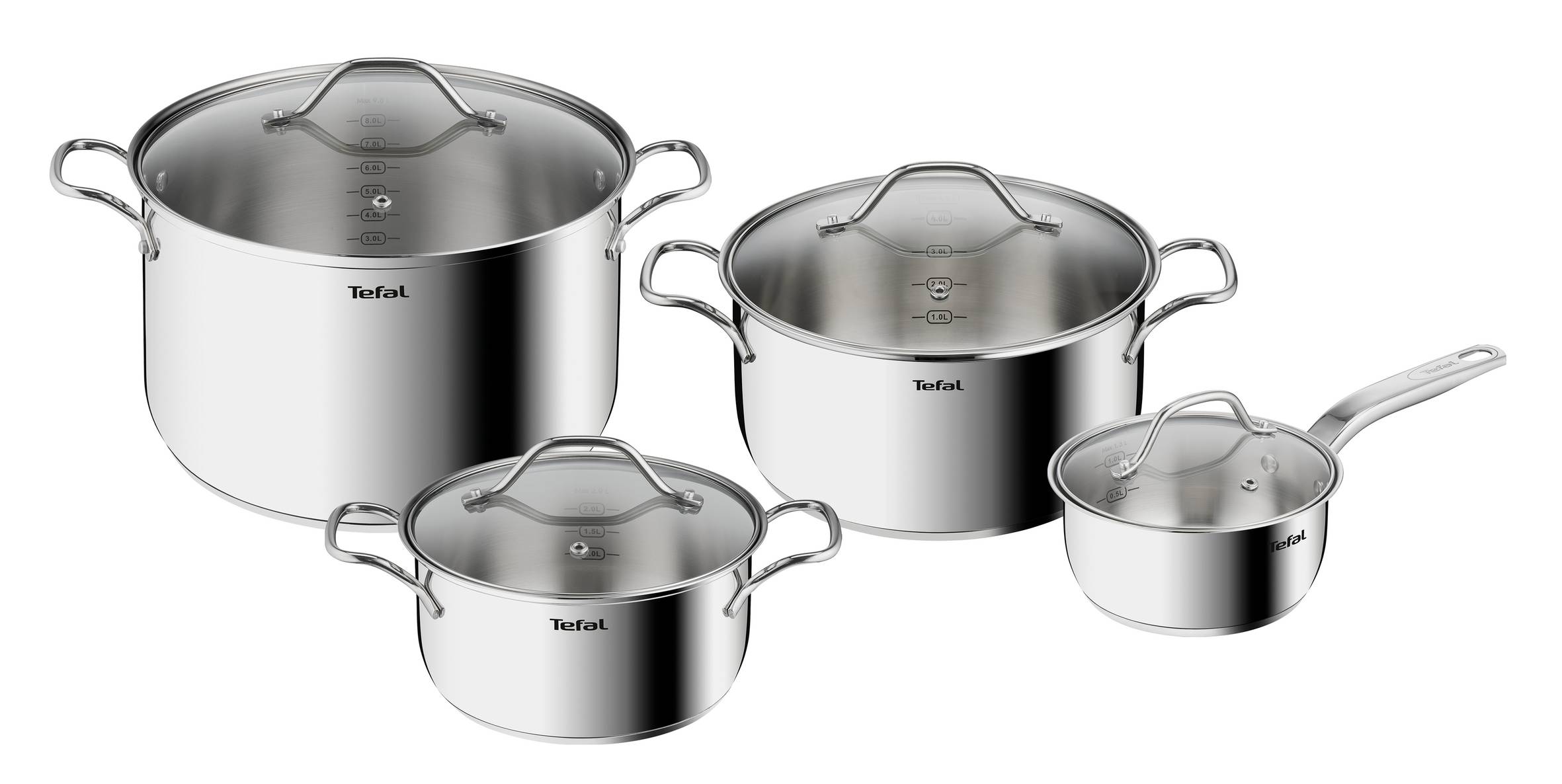 8 részes Intuition edénykészlet, lábas 16 cm + fedő, nyeles lábas 20/24 + fedők, edény 28 cm + fedő B864S874