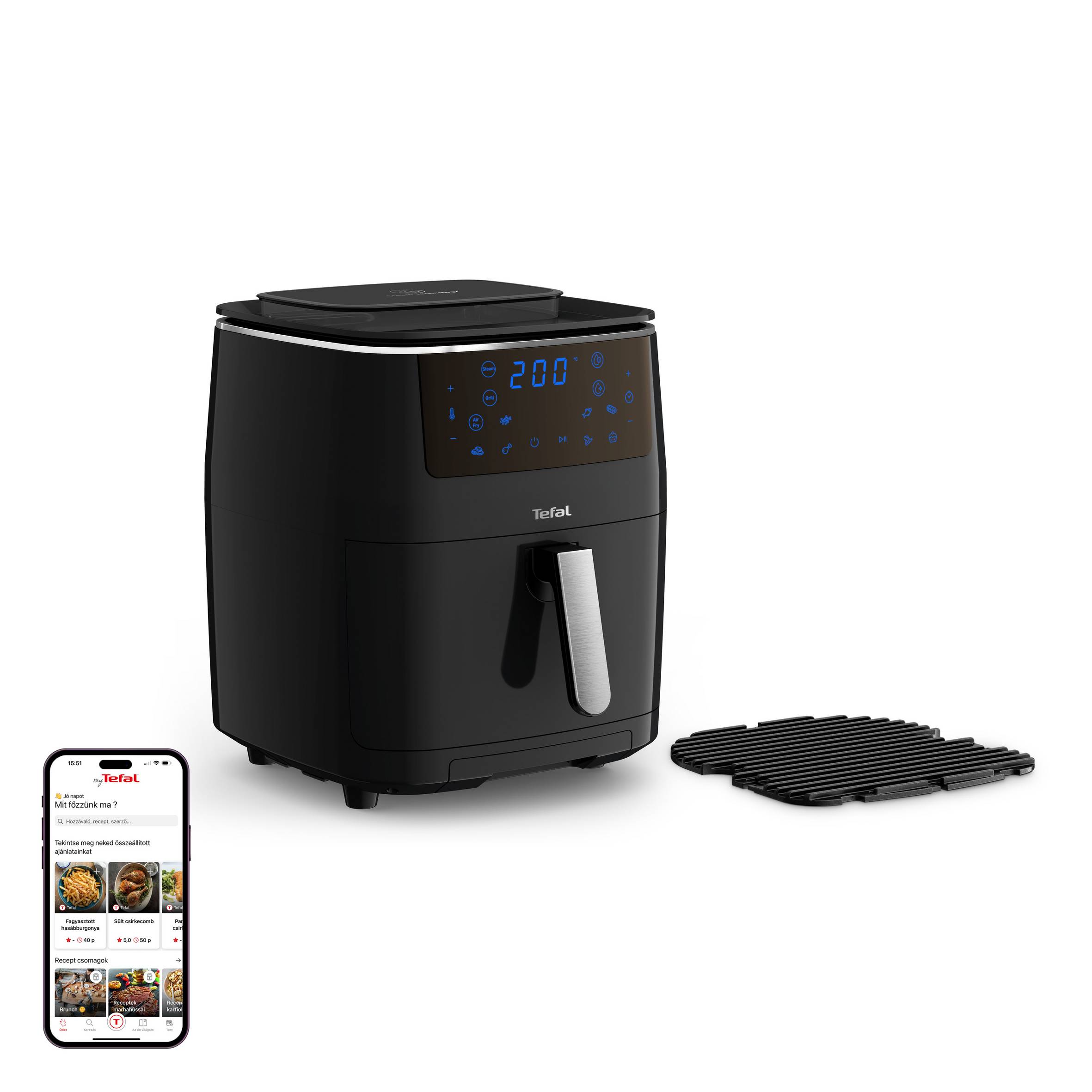 Forrólevegős fritőz Tefal Easy Fry & Grill & Steam 3az1-ben FW201815 Fekete