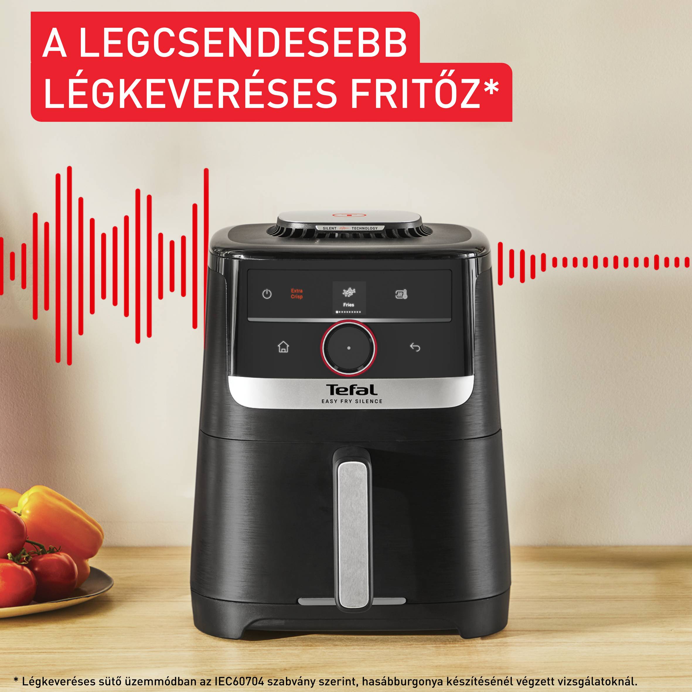 EY5728E1, Tefal Easy Fry Silence Smart csendes forrólevegős fritőz, 5 literes, fekete
