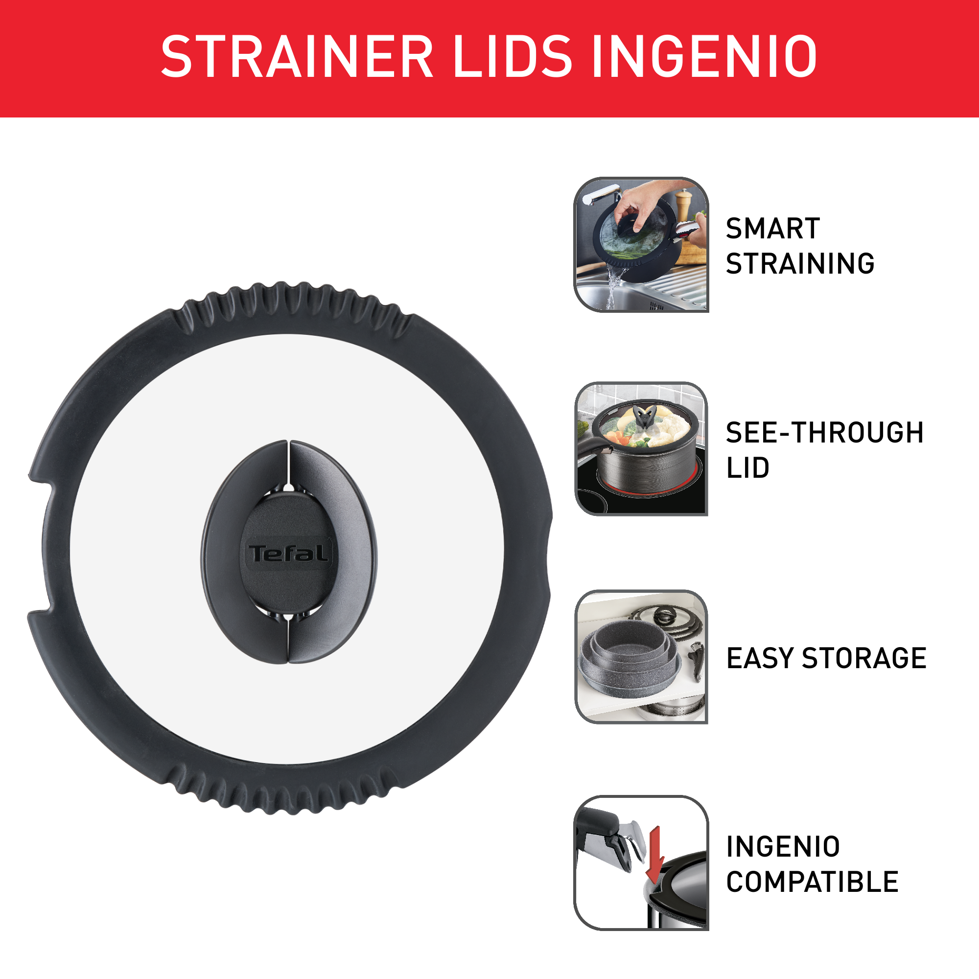 Üveg fedőkészlet Tefal Ingenio L9831023 16/18/20 cm