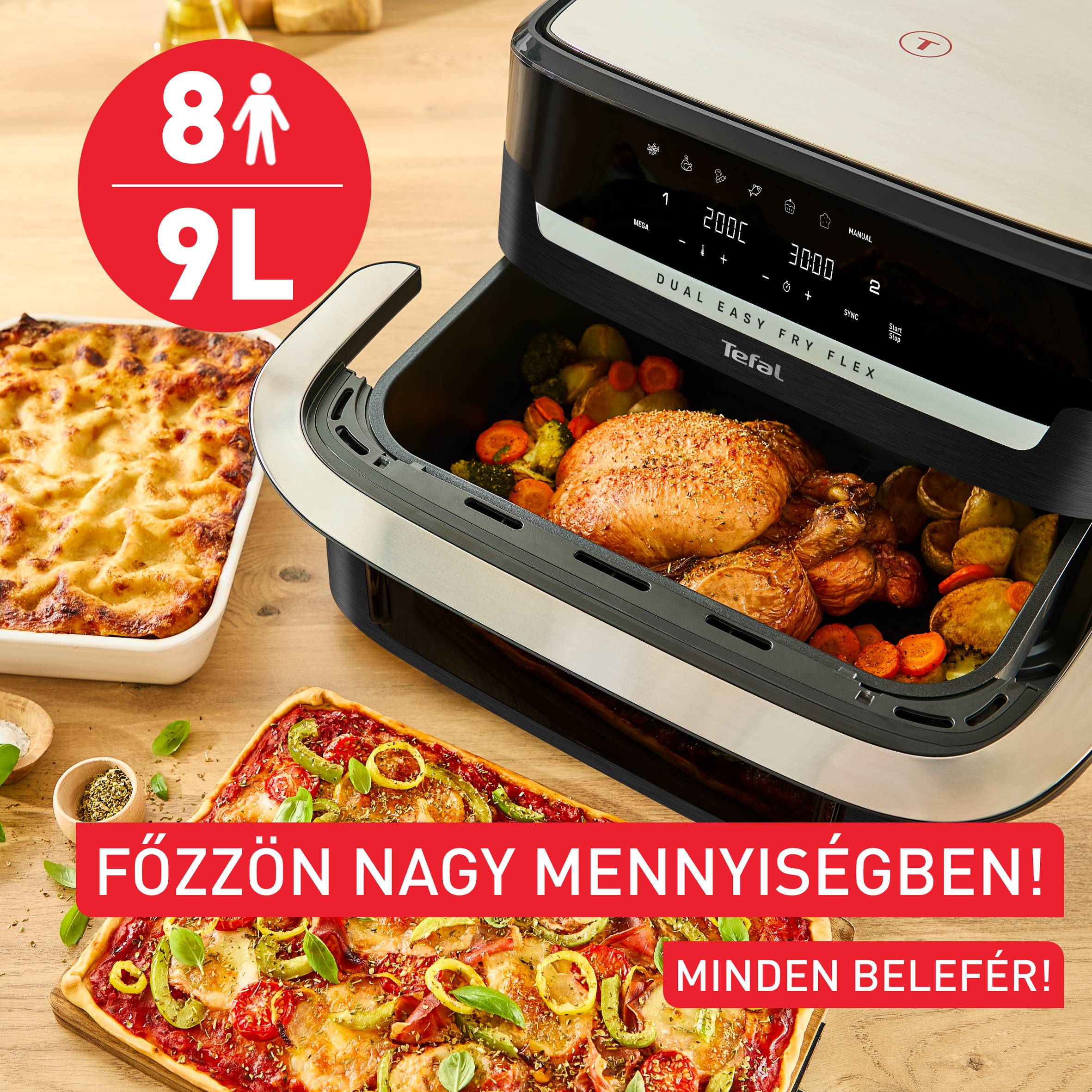 EY9228E0, Tefal Dual Easy Fry Flex 9 l dupla forrólevegős fritőz, fekete