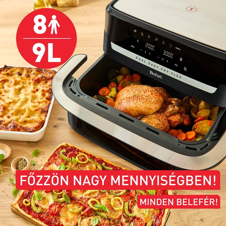 EY9228E0, Tefal Dual Easy Fry Flex 9 l dupla forrólevegős fritőz, fekete