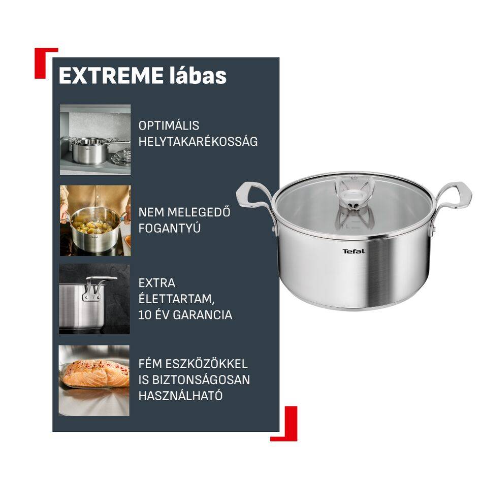 E5294404 Extreme rozsdamentes acél lábas fedővel, Tefal, 20 cm