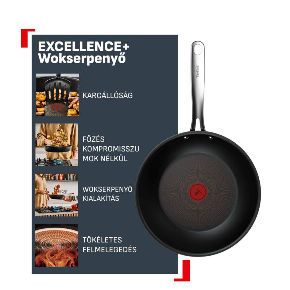 G3301902 Excellence+ tapadásmentes wokserpenyő, Tefal, 28 cm