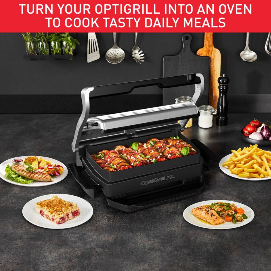 Tefal OptiGrill+ XL elektromos asztali grill nassolás és sütés tepsivel GC724D12 Ezüst/Fekete