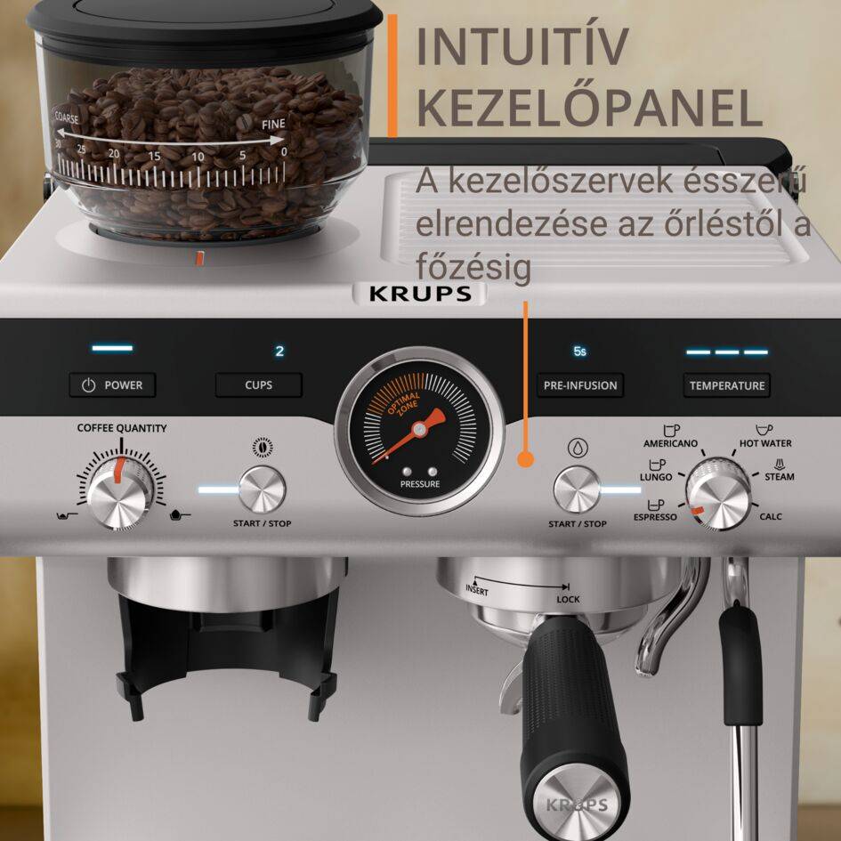 Karos kávégép őrlővel KRUPS Precision XP801T10 Fekete/Rozsdamentes acél