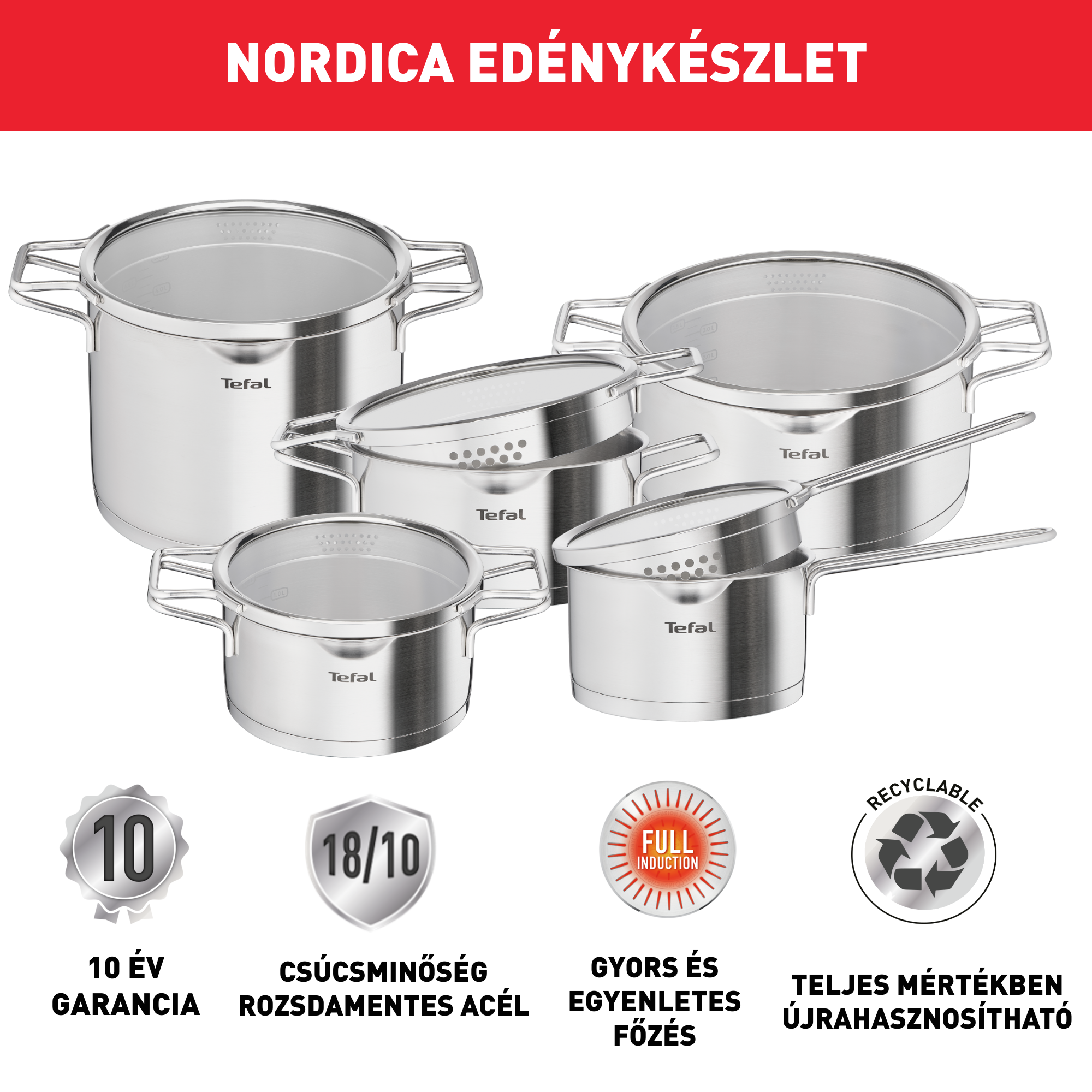 10 részes Tefal Nordica H852SA56 Rozsdamentes acél