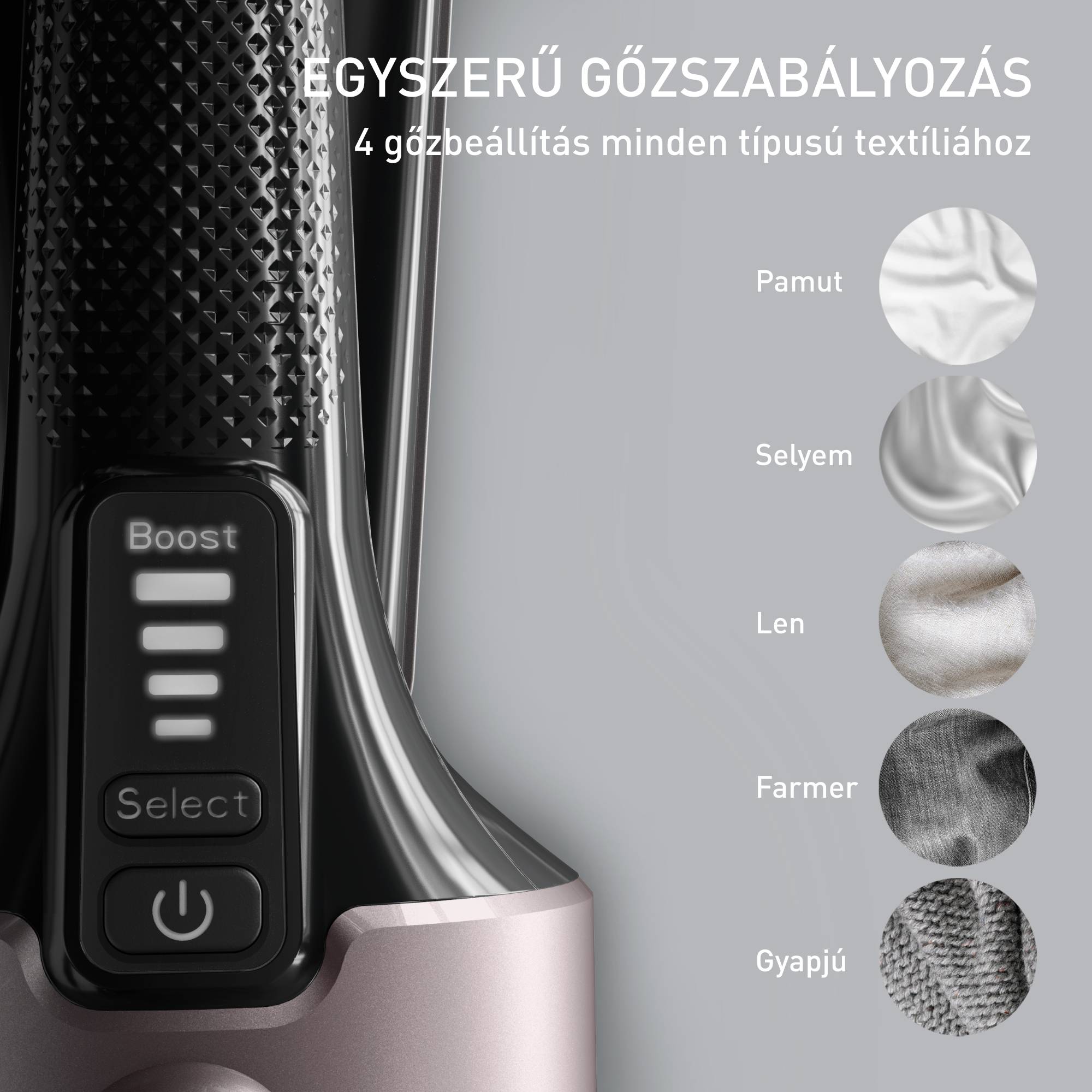 Pure Force ruhagőzölő, 3 az 1-ben gőzölés, vasalás és szöszmentesítés