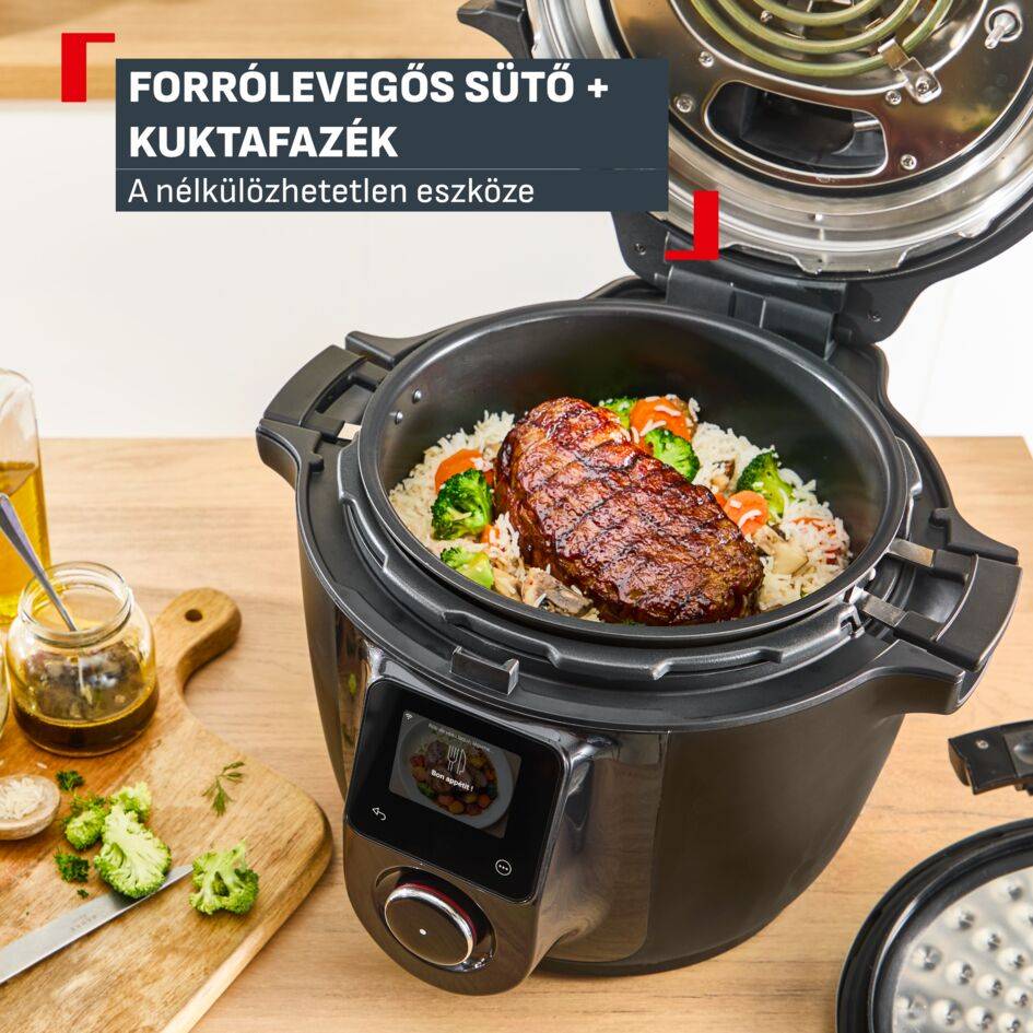 CY982HF2 Cook4Me Infinity multifunkciós kuktafazék és forrólevegős fritőz Tefal, sötétszürke
